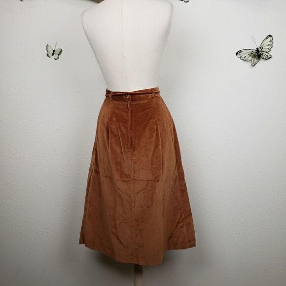 Vintage dark tan velvet pleated A line skirt - Picture 6 of 8